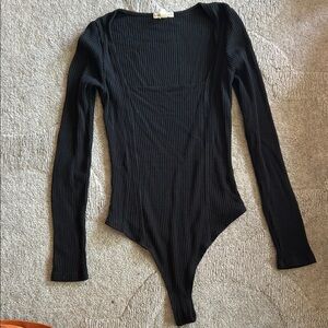 Whimsy + Row Black Ribbed Long Sleeve Bodysuit